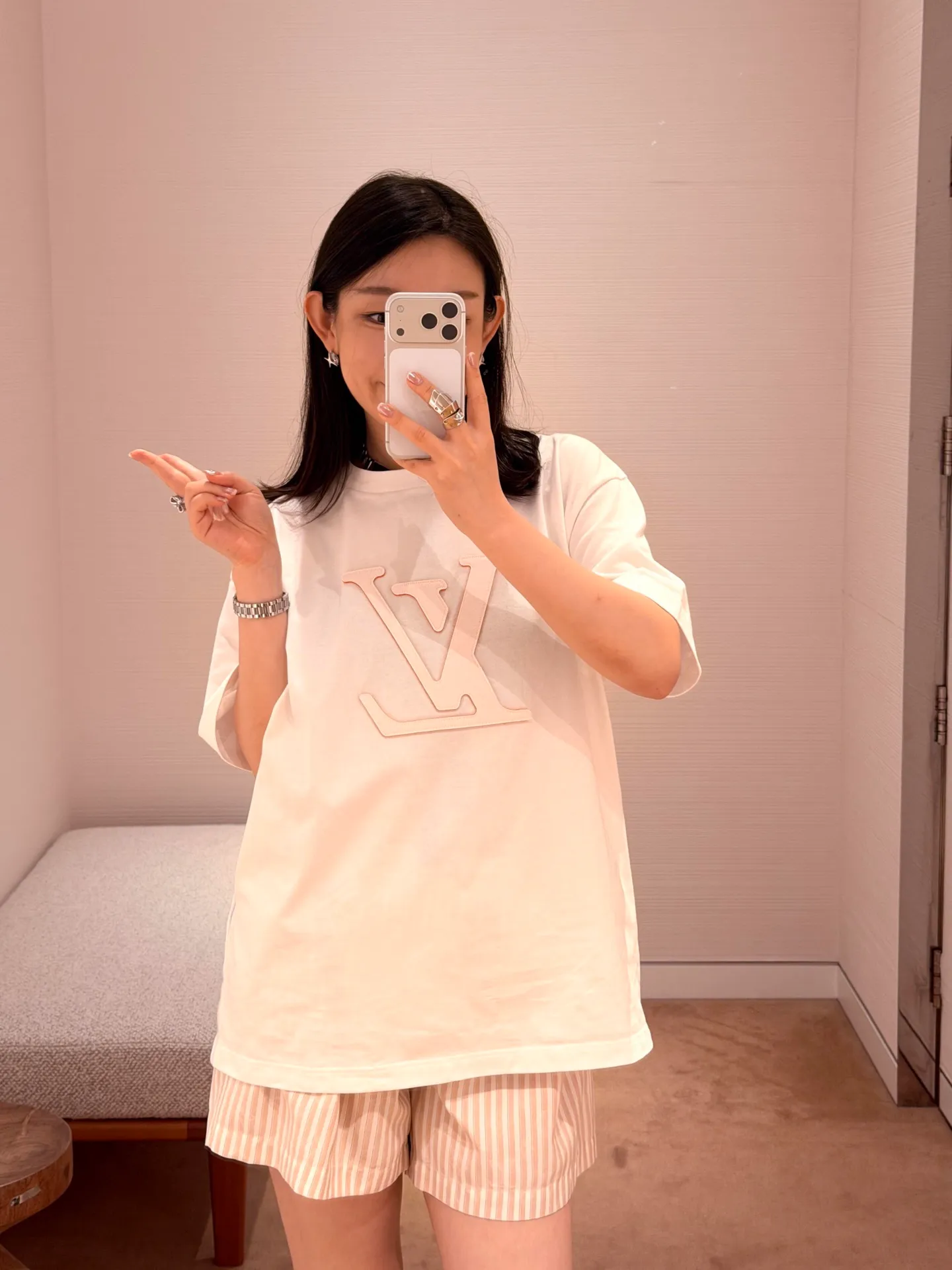 Louis Vuitton/Louis Vuitton laser cut logo short sleeves